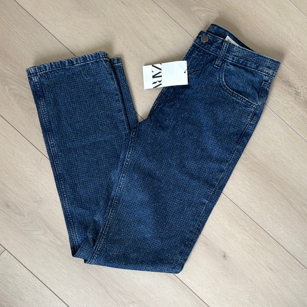 Zara Embellished Indigo Denim Trousers